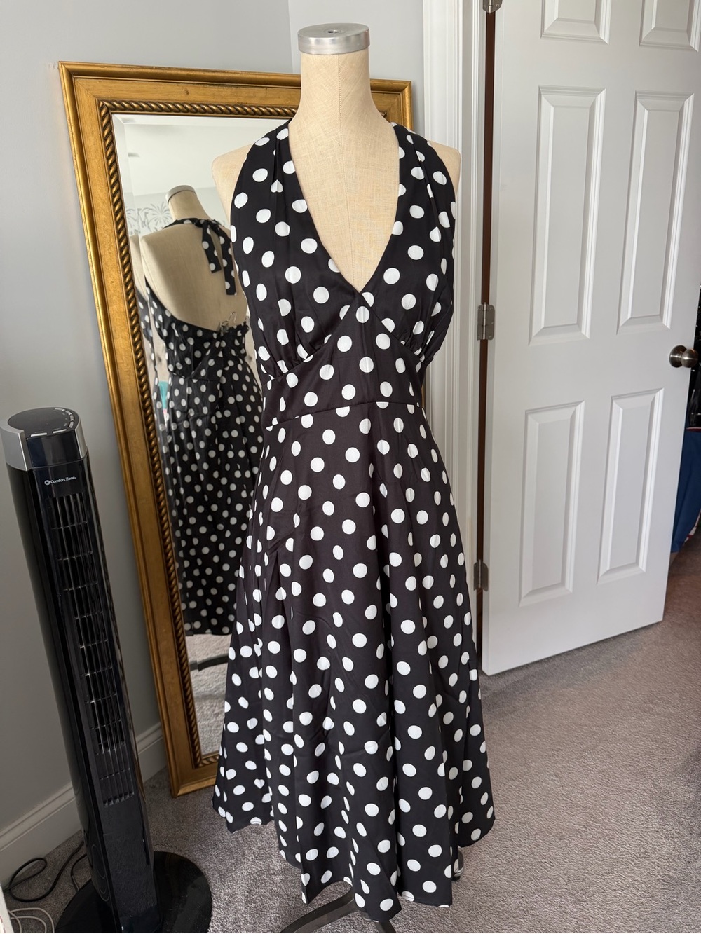 Women’s Black and White Polka Dot Halter Dress